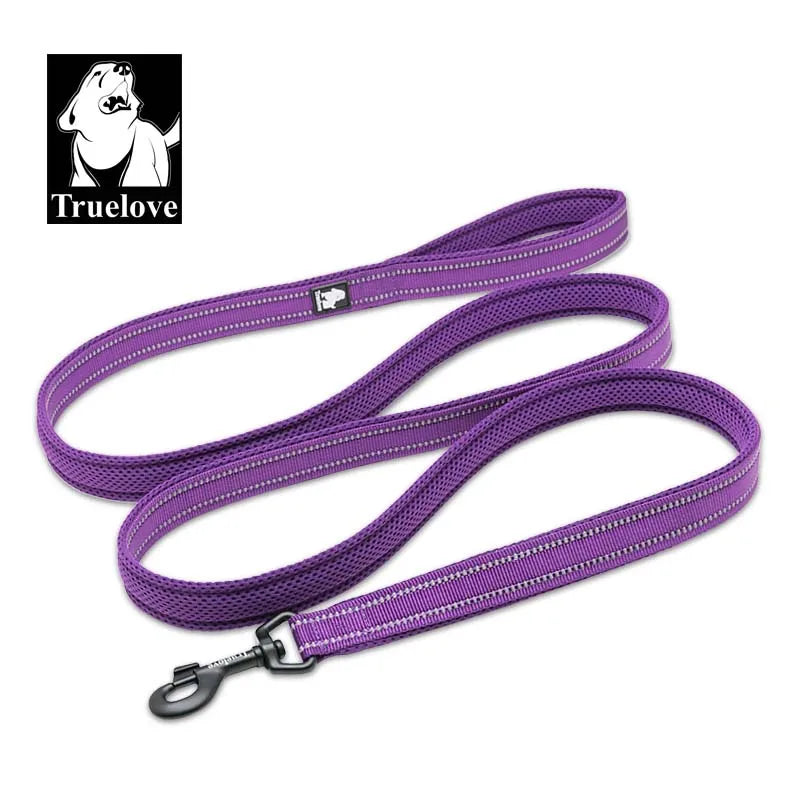 Purple dog leash with a silver clip  featuring the Truelove brand logo.